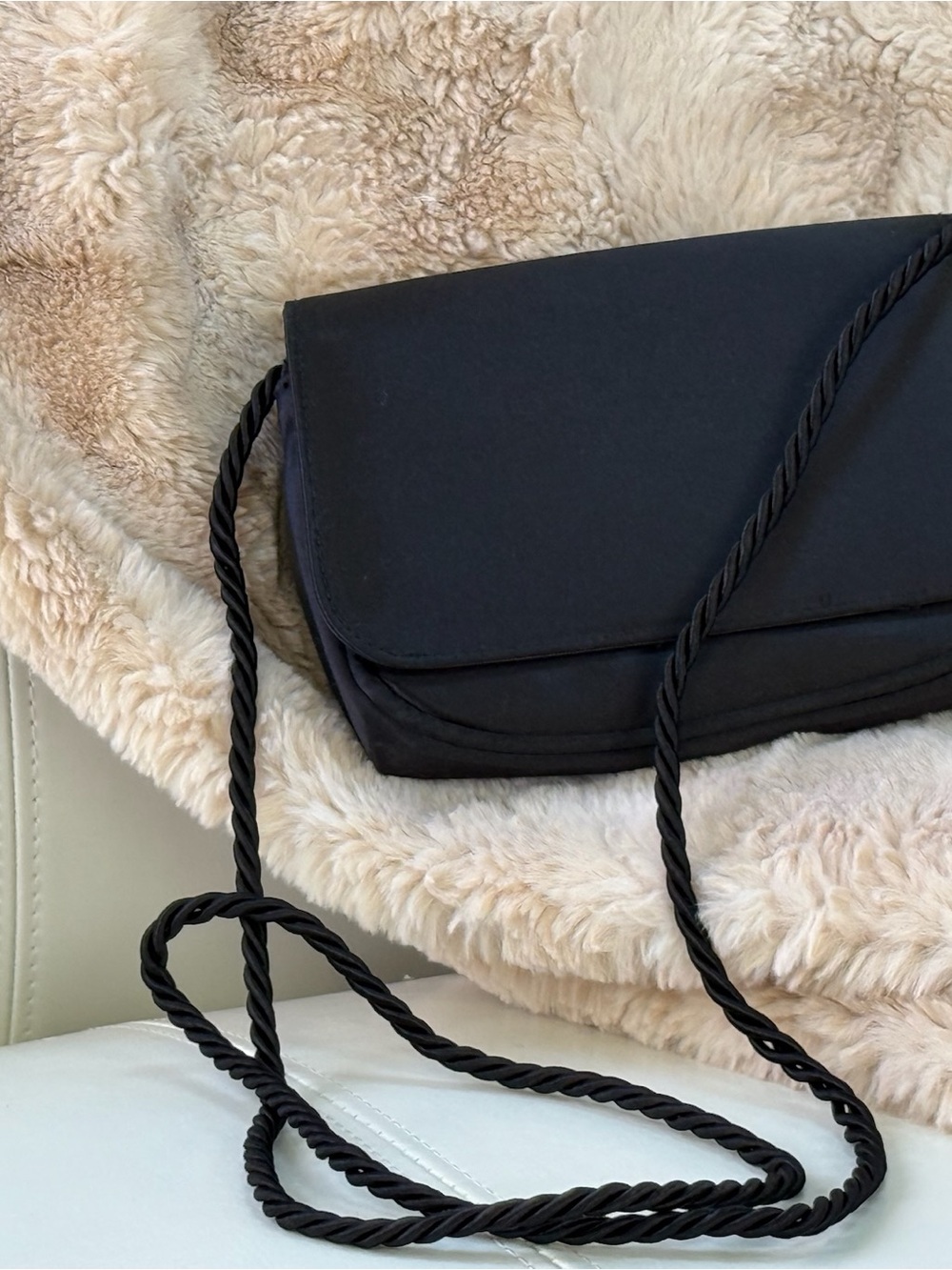 Saks Fifth Avenue Satin Black Rope-Handle Crossbody Bag